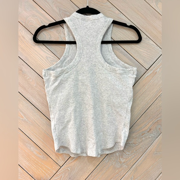 Fabletics | High Neck Rib Built-In Bra Tank | Heather Gray | L - Picture 2 of 9